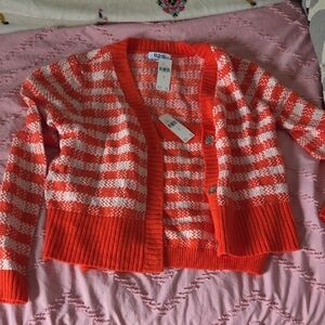 Anthropologie Vibrant Red and White Striped Cardigan Set